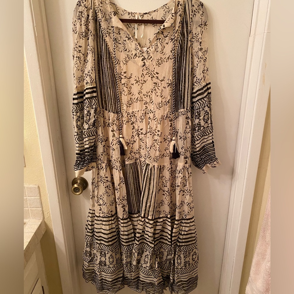 Anthropologie Boho Floral Black and White Maxi Dress